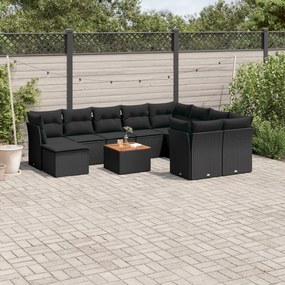 3256300 vidaXL Set canapele de grădină cu perne, 11 piese, negru, poliratan