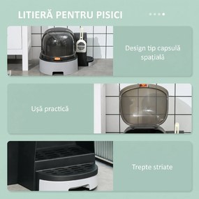 PawHut Litieră pentru Pisici cu Capac, Tavă Detașabilă și Capac Rabatabil și Lopățică Inclusă, 52x60x42 cm, Gri Închis | Aosom Romania