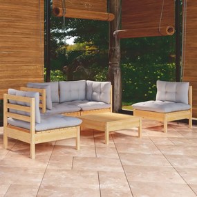3096177 vidaXL Set mobilier de grădină cu perne gri, 5 piese, lemn masiv pin