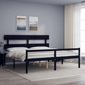 3195375 vidaXL Cadru de pat senior cu tăblie, 200x200 cm, negru, lemn masiv