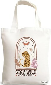 Sacosa de Panza pentru Cumparaturi, Geanta Tote Boho Style 2, 38x34.5 cm, Alba, BEKZ®