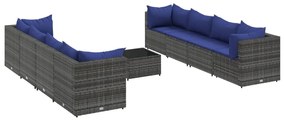 3308047 vidaXL Set mobilier de grădină cu perne, 9 piese, gri, poliratan