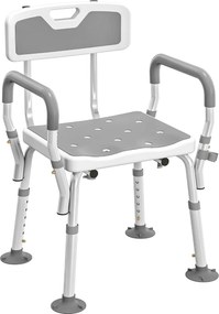 HOMCOM Taburet/Scaun de duș ergonomic înălțime reglabilă picioare antiderapante 56,5 x 53,5 x 87 cm alb și gri | Aosom Romania