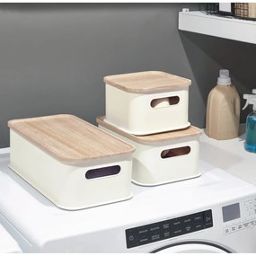 Cutie depozitare cu capac din lemn paulownia iDesign Eco Handled, 21,3 x 43 cm, alb