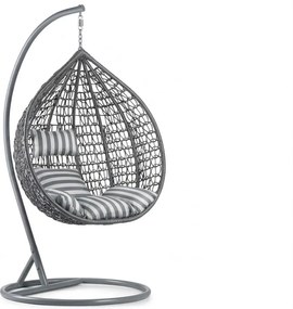 Scaun suspendat gri KOKON cu suport, perna alb-gri