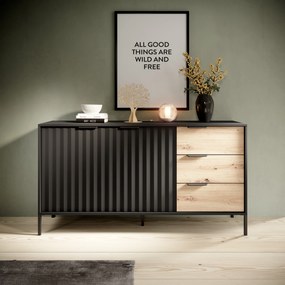 Comodă Rastafa 2D3S (Stejar artisan + Negru). 1071379