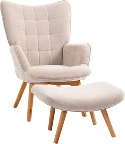 HOMCOM Fotoliu cu Taburet pentru Cameră sau Living din Catifea cu Model Crestat , Spătar Înalt și Brațe, 72x80x101 cm, Bej | Aosom Romania