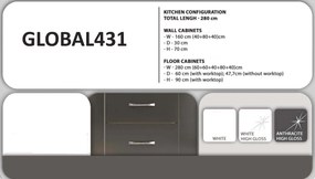 Bucatarie GLOBAL431 - alb+antracit