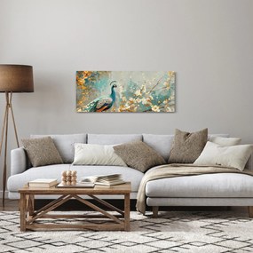Tablou - Păun cu decor de aur (120x50 cm)