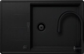 Set chiuveta bucatarie Schock Tia D-100LS 780 x 500 mm Cristadur Puro, negru intens cu baterie bucatarie Schock Kavus cu cap extractibil si parti vizibile Puro