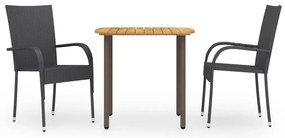 vidaXL Set mobilier de grădină, 3 piese, negru, poliratan