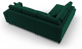 Colțar verde extensibil, cu spațiu de depozitare cu tapițerie din catifea (cu colț pe partea stângă-în formă de ”L”) Kyoto – Cosmopolitan Design