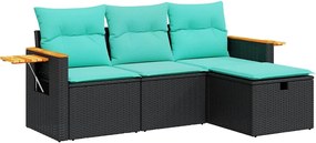vidaXL Set mobilier de grădină cu perne, 4 piese, negru, poliratan