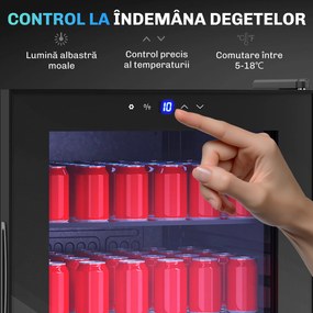 HOMCOM Vitrină Frigorifică pentru Vinuri 20 Sticle 92L, Temperatura Reglabilă 5-18℃, Frigider Vinuri Silențios cu Sticlă Anti-UV, Rafturi, Compresor, Display Touch și LED, Clasa G | Aosom Romania