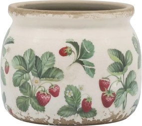 Ghiveci din ceramică crem cu model căpșuni „Fraises”, H9.5/D12 cm