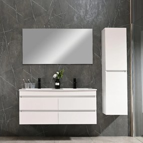 Mască de baie Cube 120 cu chiuvetă ceramică, 2 sertare, vopsită în alb lucios