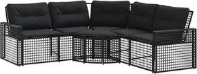 vidaXL Canapea de grădină cu perne/taburet, formă L, negru, poliratan