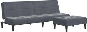vidaXL Canapea extensibilă cu taburet, 2 locuri, gri închis, catifea