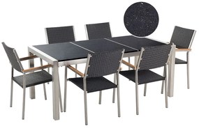 Set de masă pentru grădină Grosso (negru) (scaune din ratan) (pentru 6 persoane) (granit). 1011621