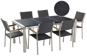 Set de masă pentru grădină Grosso (negru) (scaune din ratan) (pentru 6 persoane) (granit). 1011621