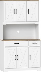 HOMCOM Bufet înalt bucătărie dulap de bucătărie cu 6 uși 2 sertare blat rafturi reglabile 94x39,5x175,2cm alb | Aosom Romania