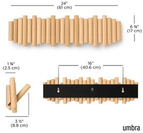 Cuier de perete în culoare naturală din lemn de pin 61 cm Picket – Umbra