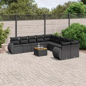3257525 vidaXL Set canapele de grădină cu perne, 11 piese, negru, poliratan