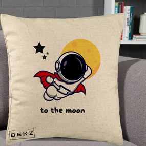 Perna Decorativa Astronaut To The Moon, 40x40 cm, Bej, Husa Detasabila, Perna Inclusa, BEKZ®