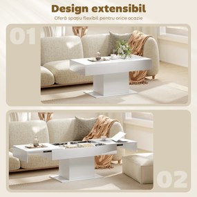 HOMCOM Măsuță de Cafea Extensibilă cu Compartiment, Măsuță de Sufragerie Modernă cu Picioare Antiderapante, Măsuță de Living pentru Acasă Birou, 108-178,5x53x49 cm, Alb Lucios | Aosom Romania