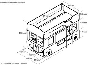 LONDEN BUS Pat copii supraetajat cu SALTEA PAT COPII.