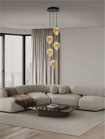 Lustra moderna cu 5 pendule LED, Metal, Sticla, Champaign, Nali