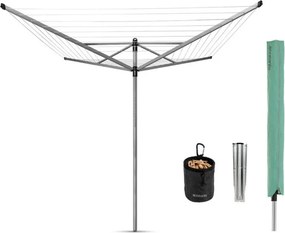 Suport exterior Brabantia Lift-O-Matic 1003466, 50 m, înălțime reglabilă, țeapă metalică pentru fixare în pământ, husă, sac cu agrafe, rezistent la coroziune, oțel inoxidabil