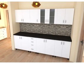 Bucatarie Alfa 2.6 metri PAL alb cu blat Negru