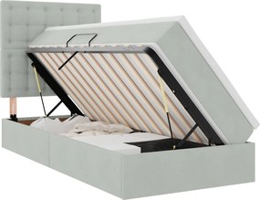 vidaXL Pat cu saltea și spațiu de depozitare Gri deschis 90 x 200 cm