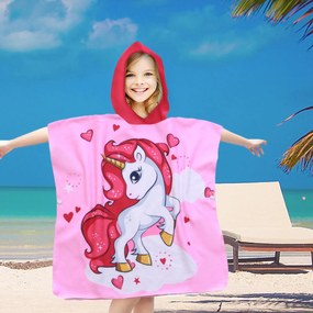 Prosop poncho copii Culoare Roz, UNICORN 60 x 120 cm