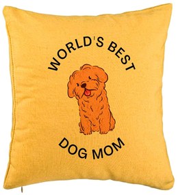 Perna Decorativa, Model World&apos;s Best Dog Mom, 40x40 cm, Galben, Husa Detasabila, Burduf