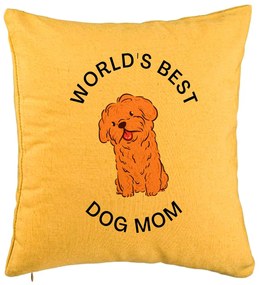 Perna Decorativa, Model World's Best Dog Mom, 40x40 cm, Galben, Husa Detasabila, Burduf