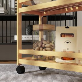 HOMCOM Cos de servit, 3 etaje, grinzi lamelare, protectie anti-cadere, bambus, 55 x 20 x 75 cm | Aosom Romania