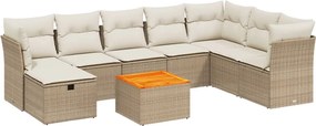 vidaXL Set canapele de grădină, 9 piese, cu perne, bej, poliratan