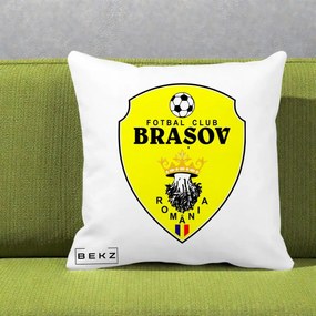 Perna Personalizata FC Brasov Fotbal Romania, 40x40 cm, Alba Mata, Husa Detasabila, Perna Inclusa, BEKZ®