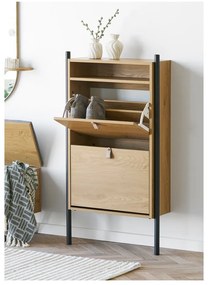 Pantofar în culoare naturală cu deschidere înclinată cu aspect de lemn de stejar 62x118x26 cm Barco – House Nordic