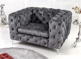 Fotoliu design Chesterfield, Catifea, Gri inchis, MODERN BAROCK