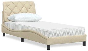 vidaXL Pat cu saltea, crem, 90x190 cm, textil