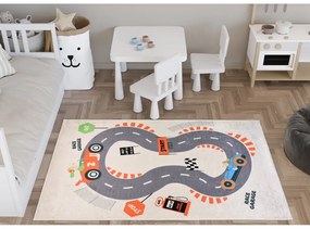 Covor de joacă pentru copii crem lavabil 80x120 cm Race Garage – Vitaus