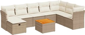 vidaXL Set canapele de grădină, 9 piese, cu perne, bej, poliratan