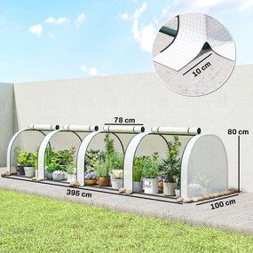 Outsunny Seră, seră din folie rezistentă la iarnă cu ușă cu fermoar rulabilă 395 x 100 x 80 cm Alb | Aosom Romania