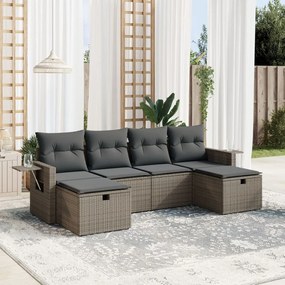 vidaXL Set mobilier grădină cu perne, 6 piese, gri, poliratan