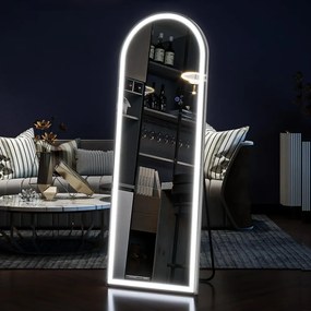 Oglindă LED Arcuită, 3 tipuri de Culoare, Intensitate reglabilă, Control Touch, Sticlă HD, Cadru Aluminiu, cu Suport, 160x50 cm