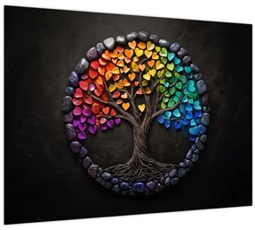 Tablou pe sticlă – Arbore plin de inimi colorate (70x50 cm)