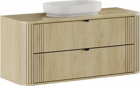 Set dulap baza suspendat 120 cm cu blat si lavoar Comad Ovalia stejar Cremona
